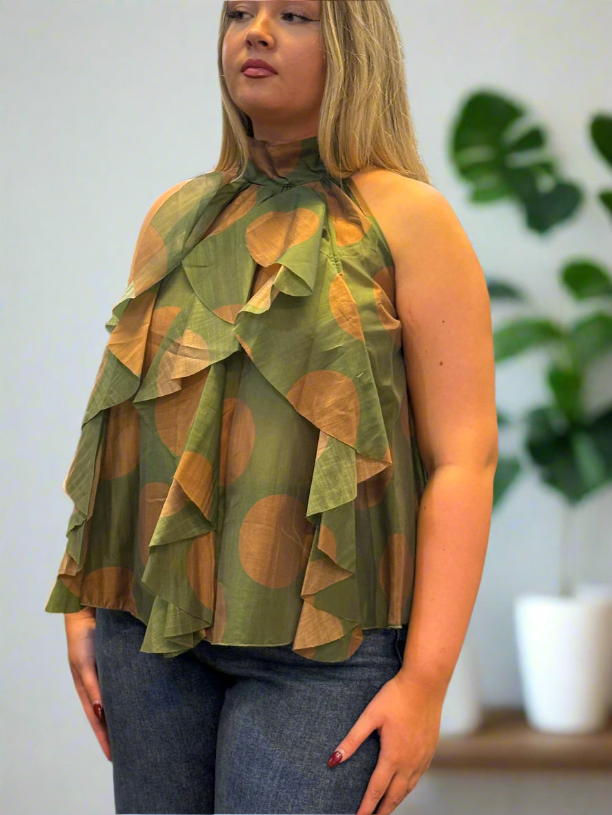 ROSA- PRINTED FRILL FRONT A TOP