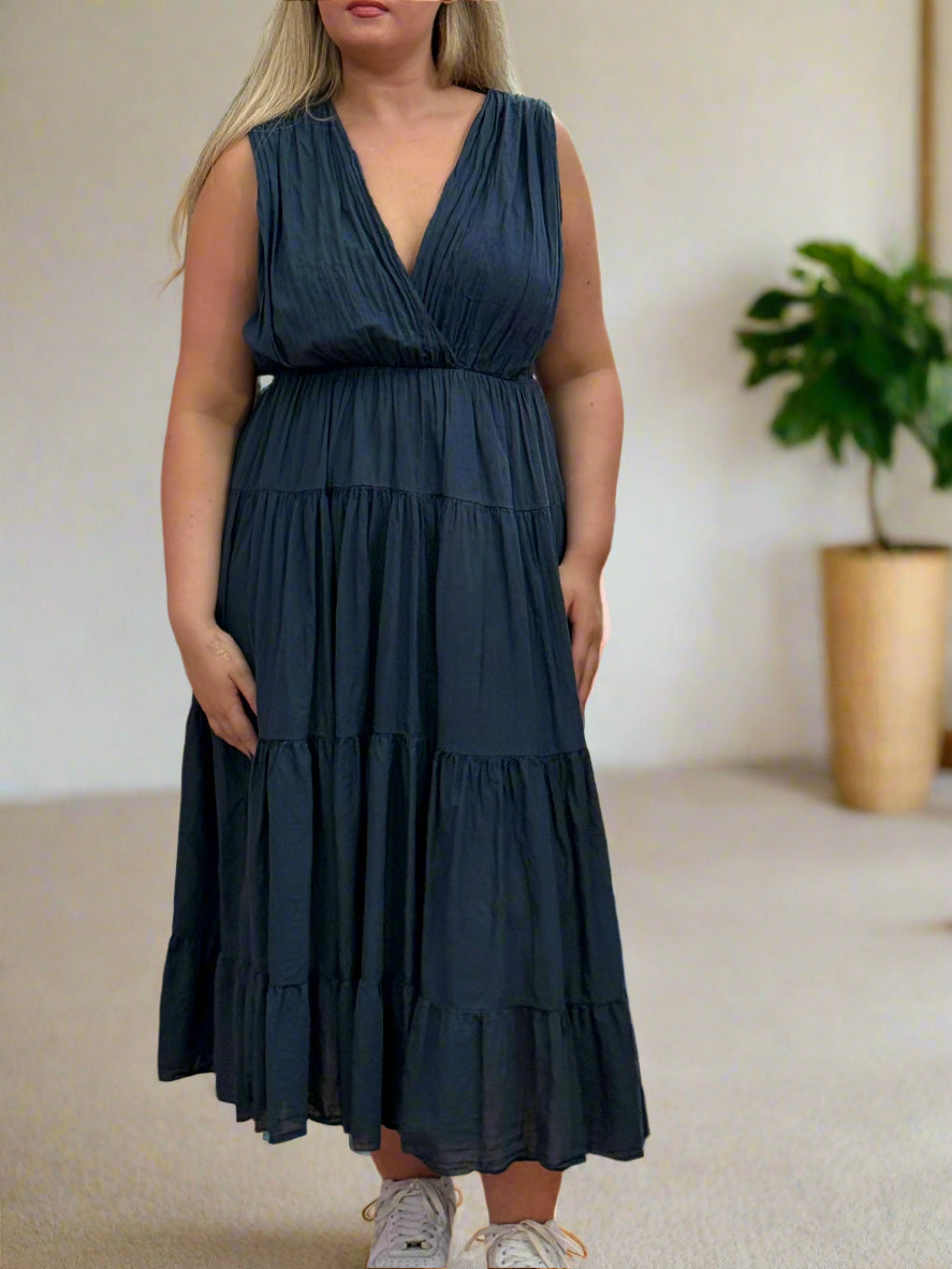 CELINA- VNK BACK TIERED COTTON DRESS