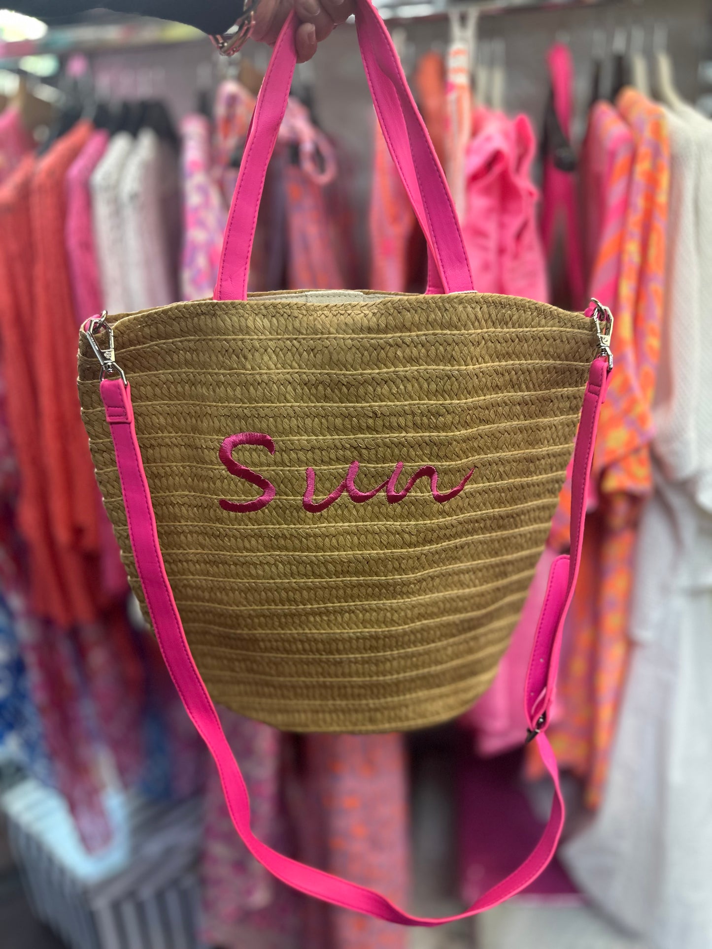 NEONS WEEKEND STRAW DEEP TOTE BAG -