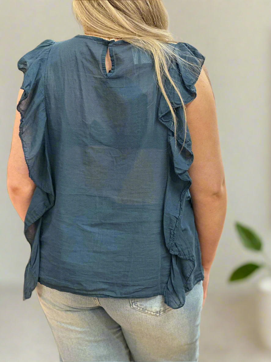 PEARL - COTTON RUFFLE FRILL S/L TOP