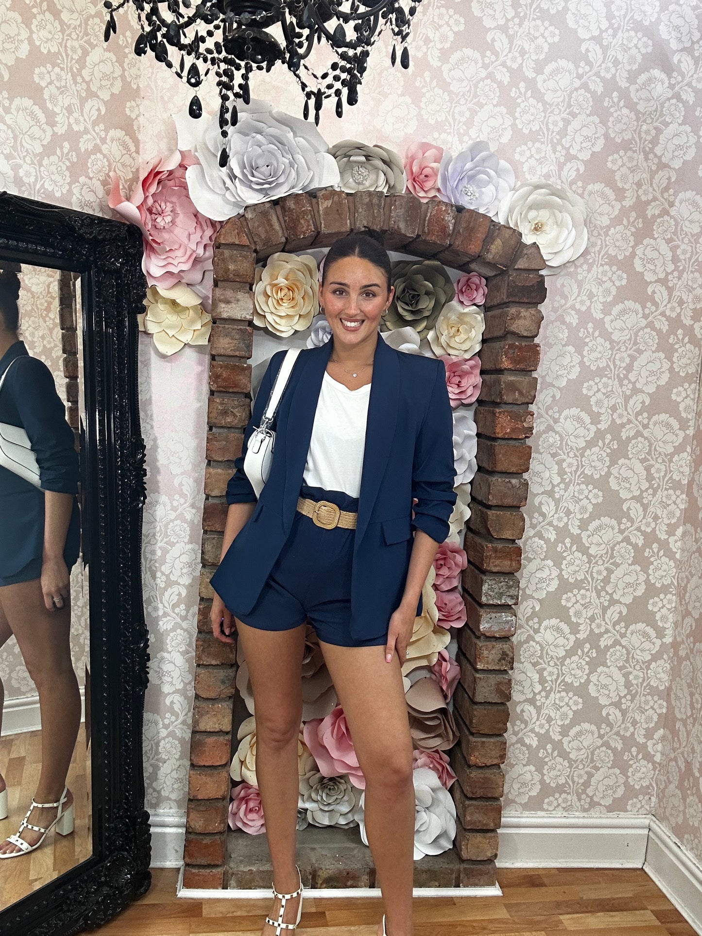 MIMI RUCHED SLEEVE BLAZER- NAVY -