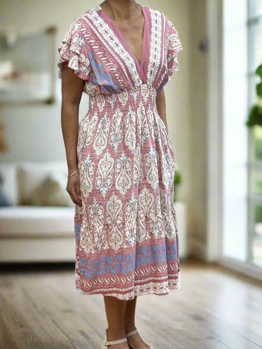 KARA - V NECK MIDI DRESS