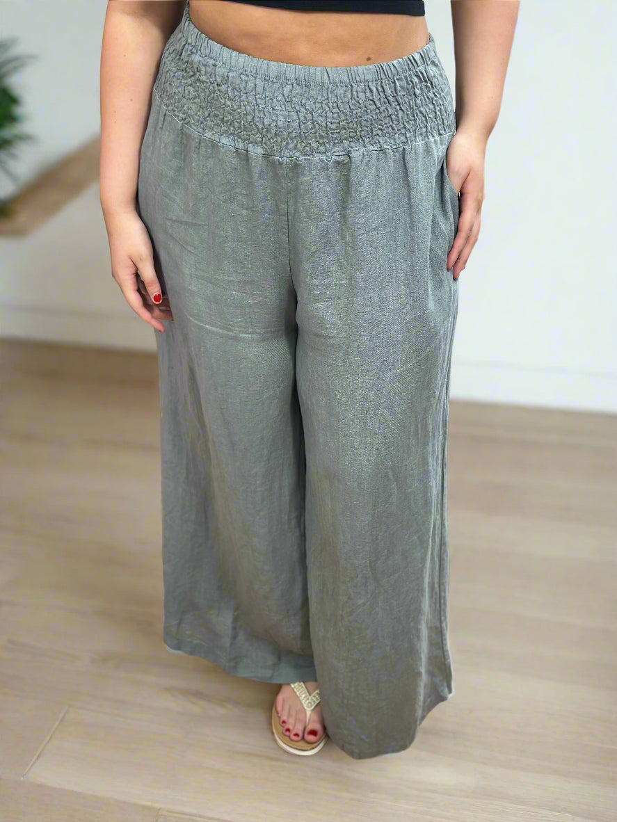 CARMEN- SHEARED WAIST LINEN PALLAZO