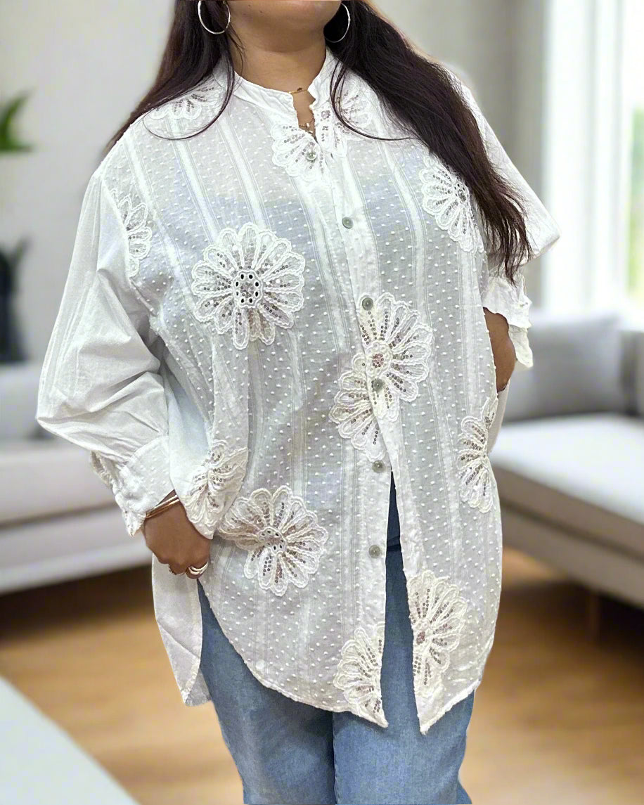 LIANA-SEQUIN EMB DETAIL SHIRT