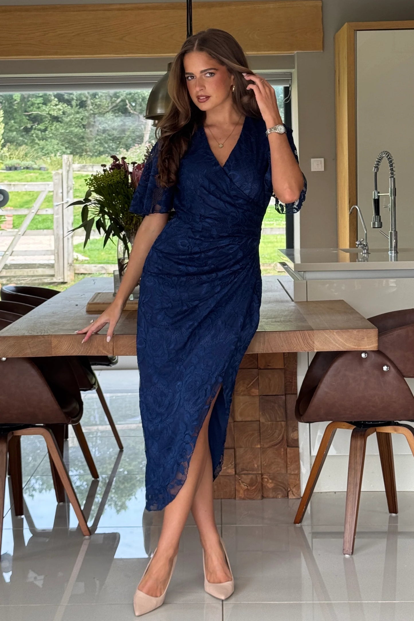 TASHA - LACE WRAP MIDI DRESS