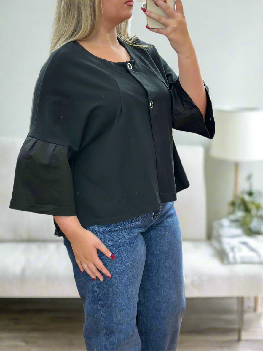 TACY-BUTTONS CROP JERSEY JKT