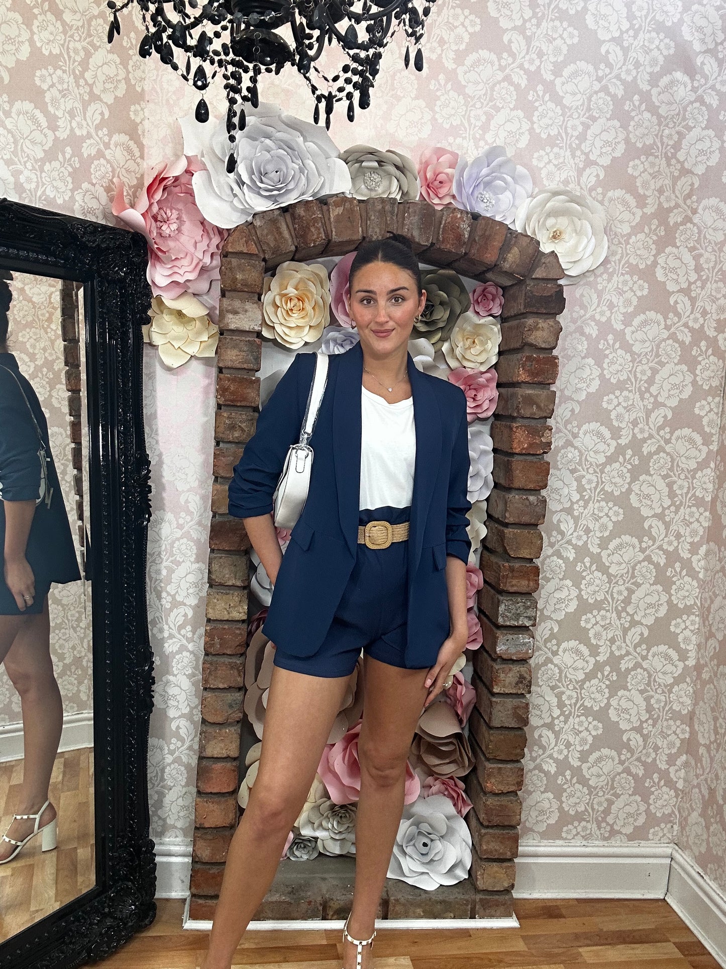 MIMI RUCHED SLEEVE BLAZER- NAVY -