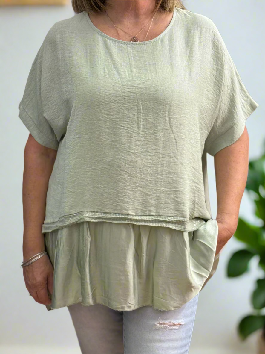 BELLA- SATIN TRIM TOP-CURVE