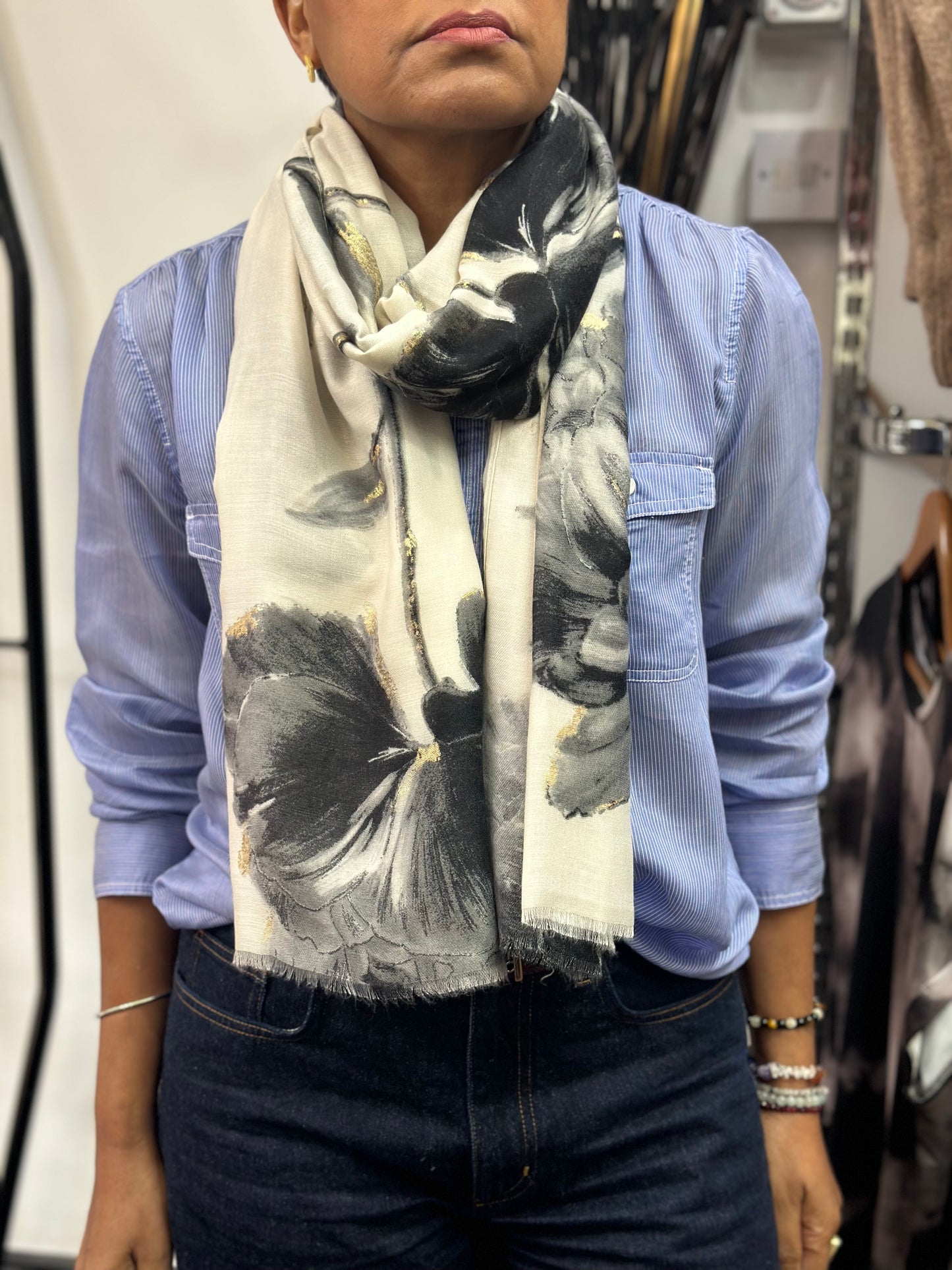 ROSE- GOLD LEAF PRINTED SCARF