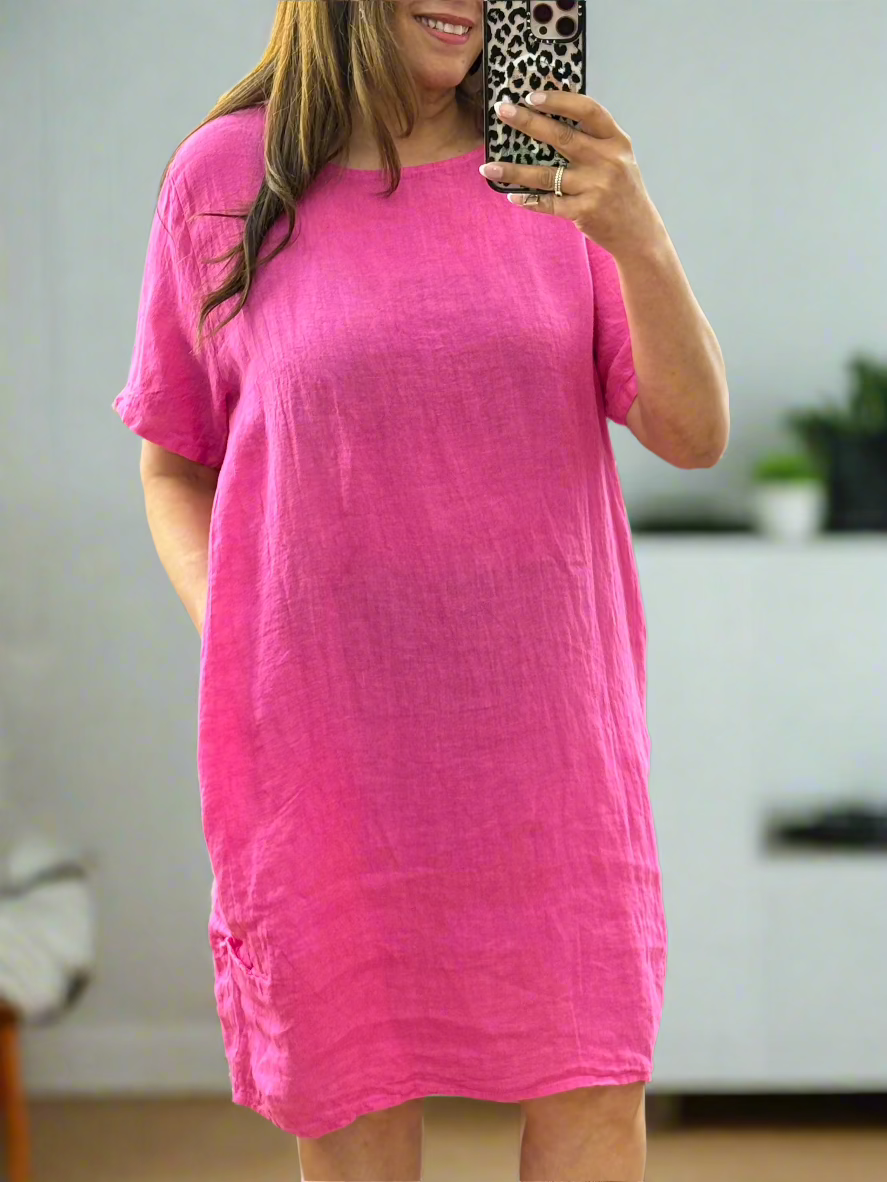 LAYLA -LINEN SHIFT S/S DRESS-