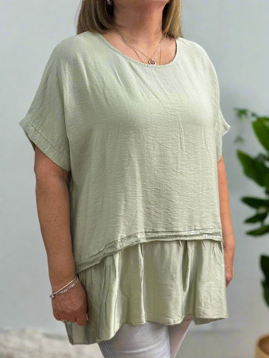 BELLA- SATIN TRIM TOP-CURVE