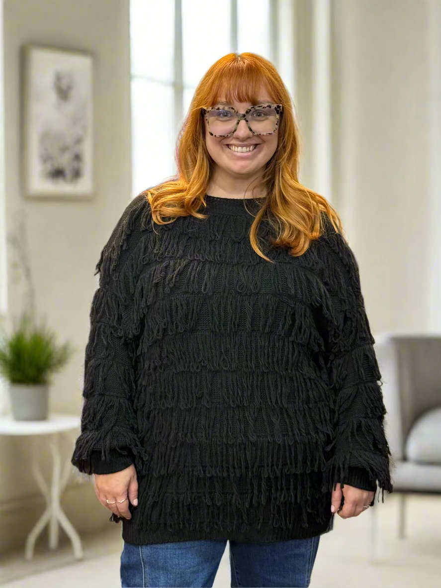 IZZIE- SHAGGY FRINGE JUMPER CURVE