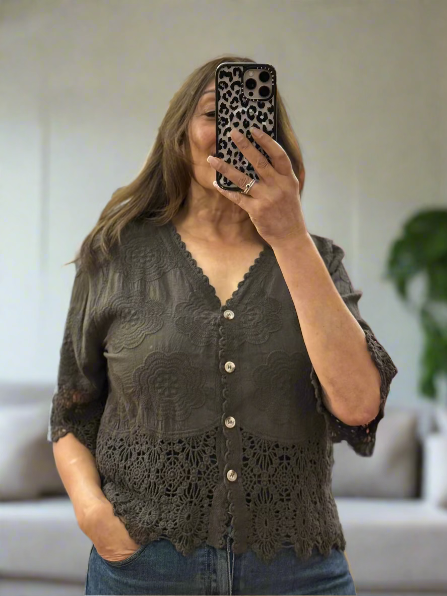 GRACIE- CROCHET COTTON EMB SHRUG