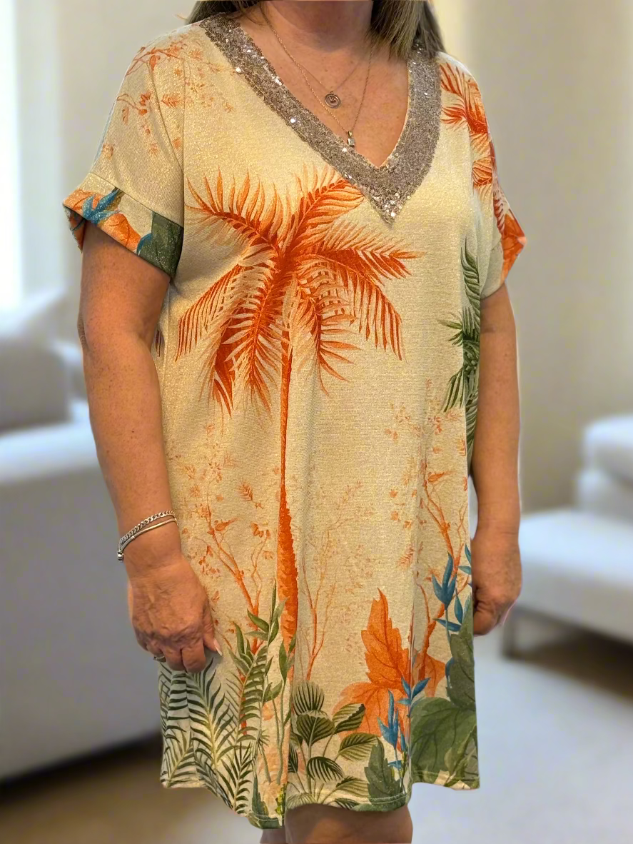 PALOMA- JEN V GOLD PRINT MIDI TUNIC DRESS
