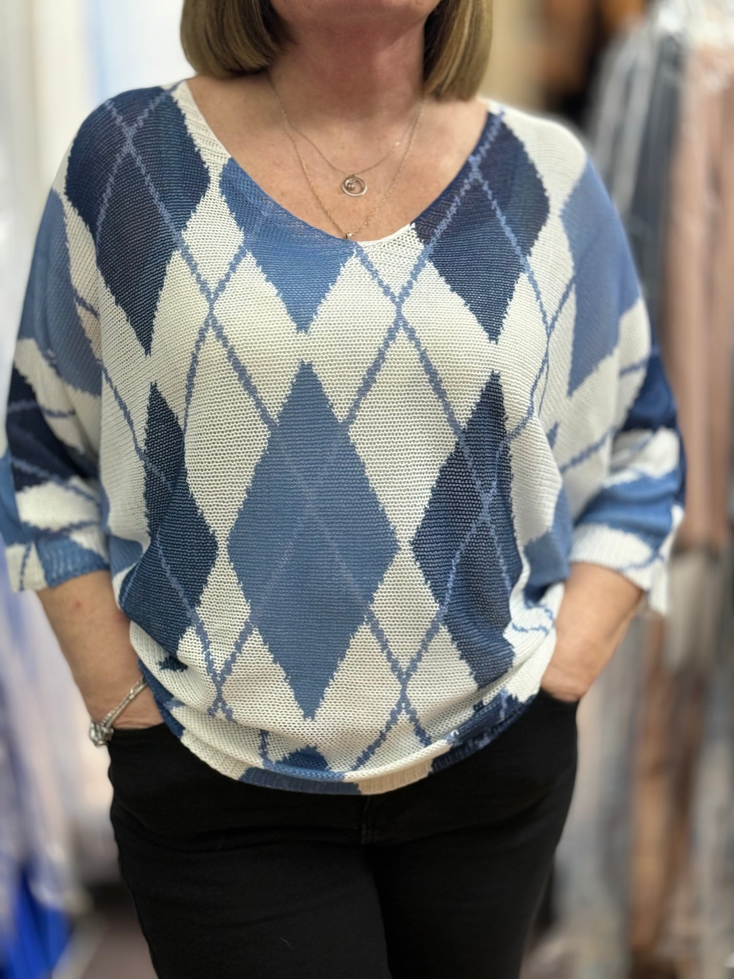 FABEN-O/S BATWING MESH KNIT TOP