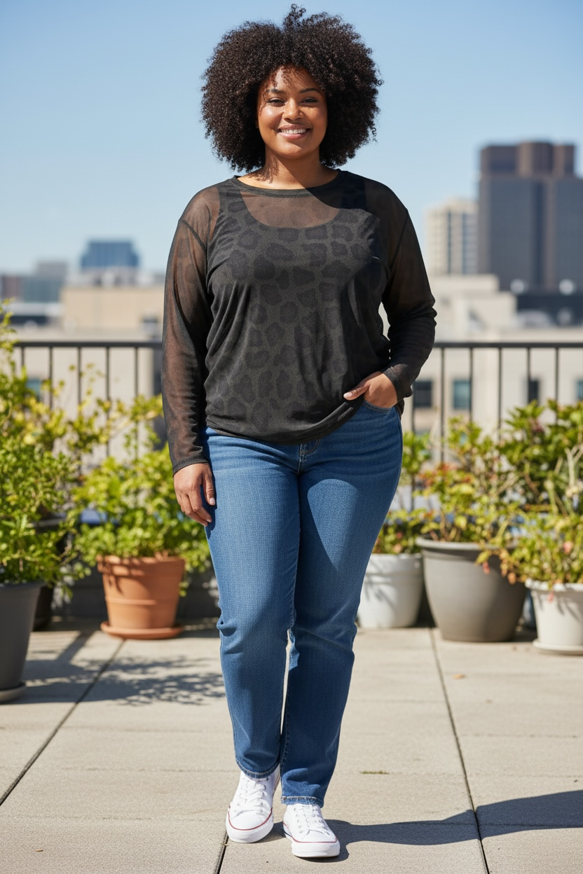 BLISS-PRINTED MESH TOP/CURVE-