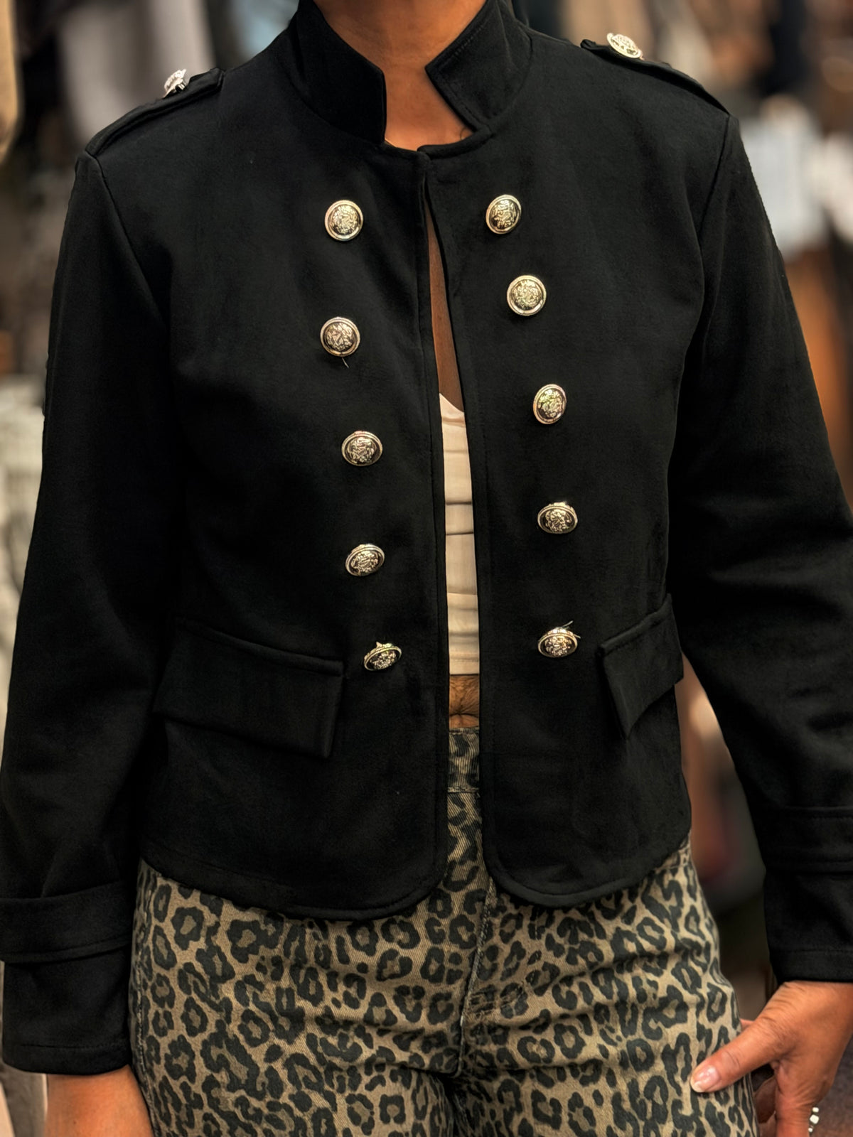 FLYNN- SUEDETTE MILITARY BUTTON JACKET -fits 8-10/12