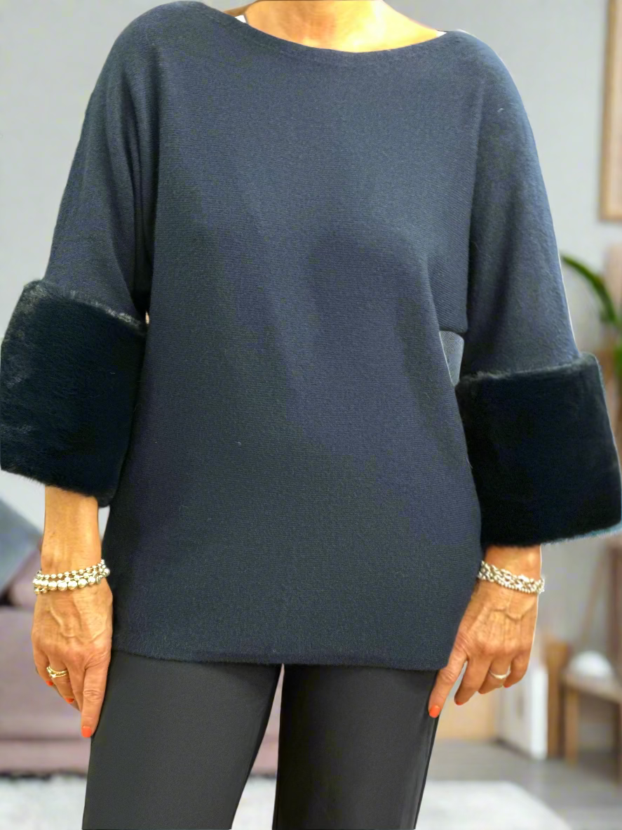 BRIE-LUX FUR CUFF JUMPER