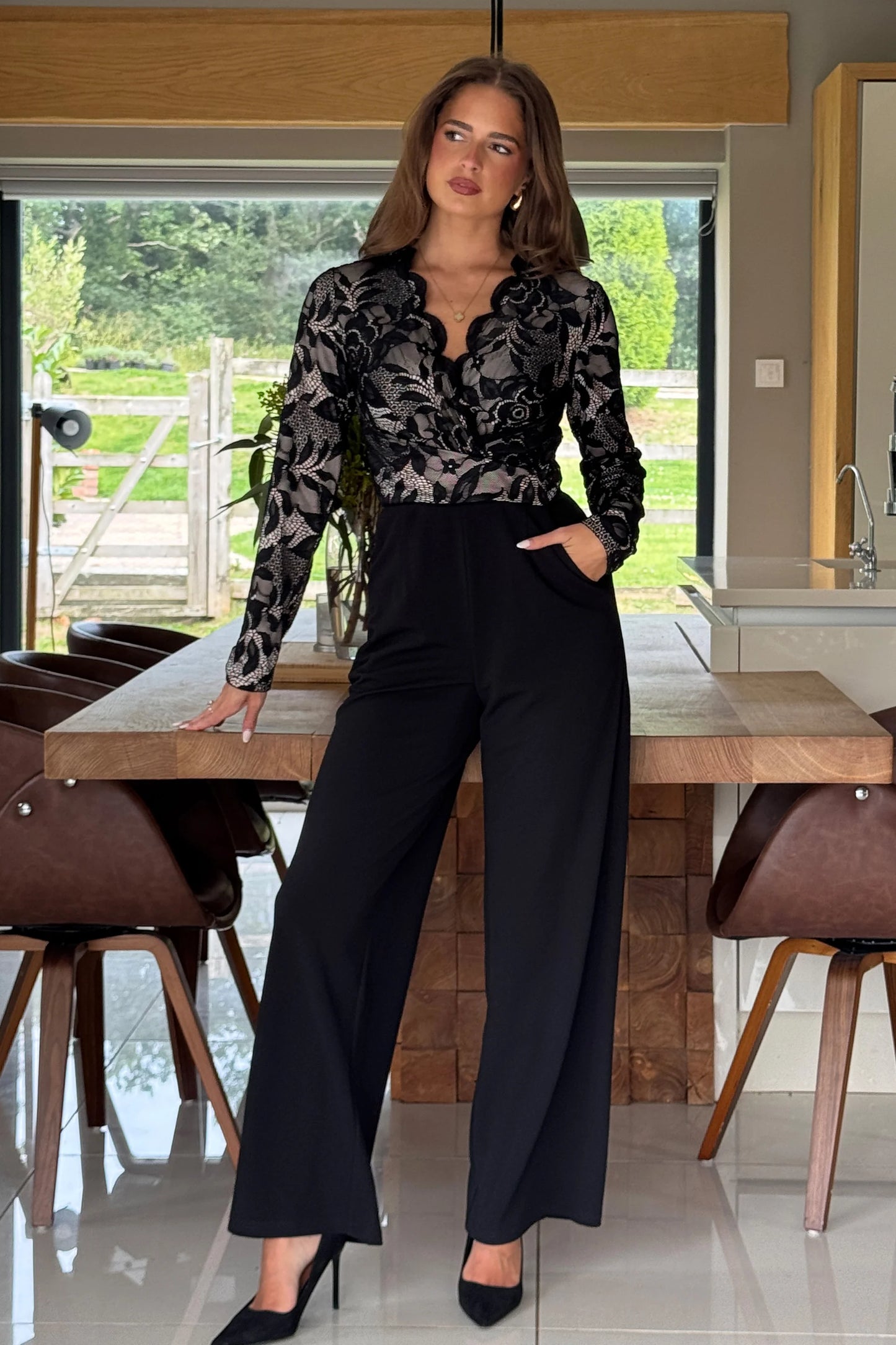 BRIDGETON - TWIST FRONT LACE L/S JUMPSUIT-