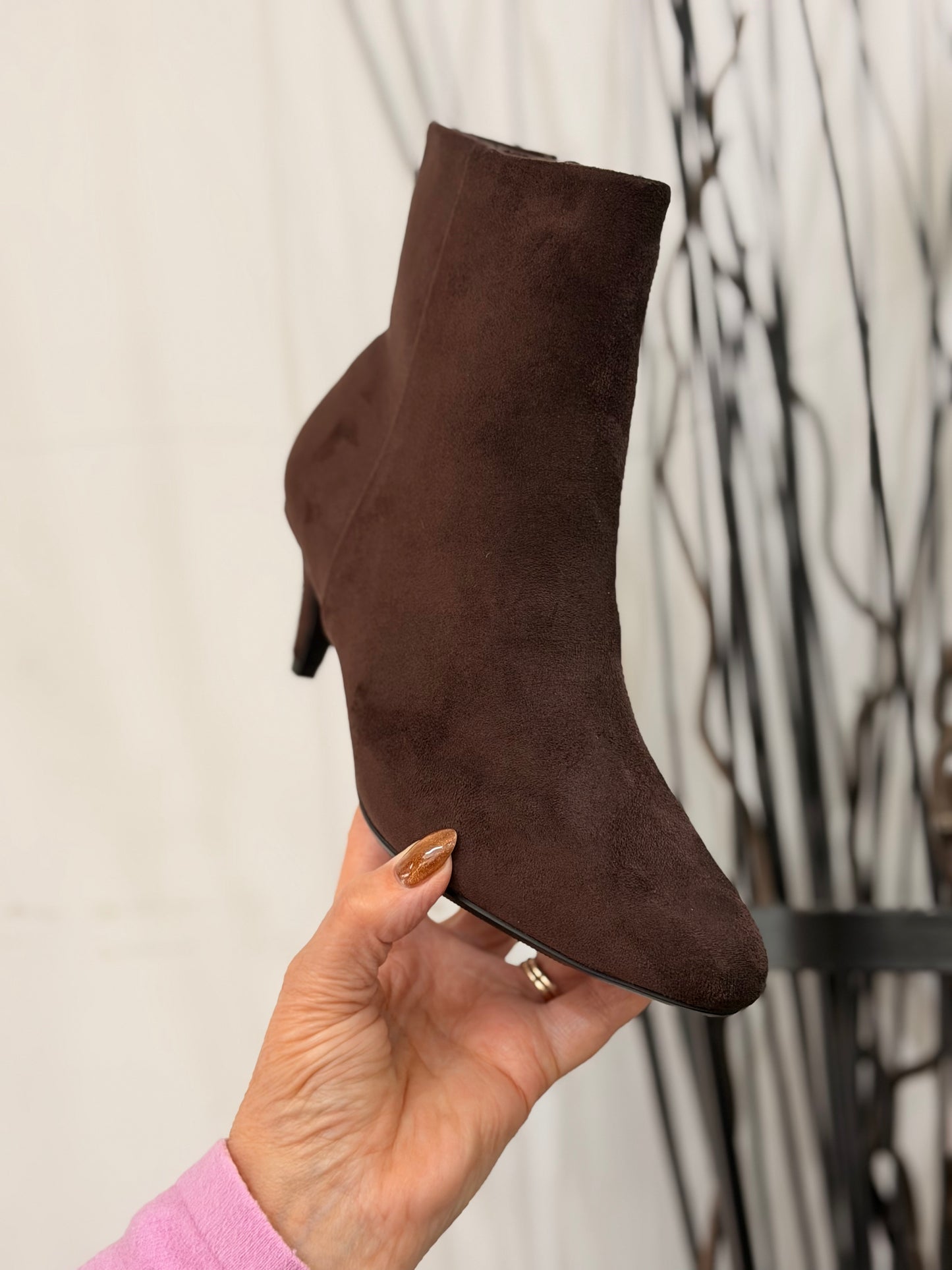 PORTOBELLO- CHOCOLATE SUEDETTE ANKLE BOOT