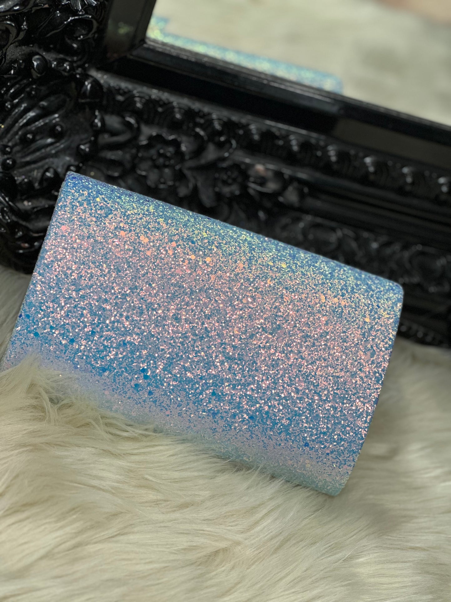 MASCARA SEQUIN FOLD CLUTCH-AQUA