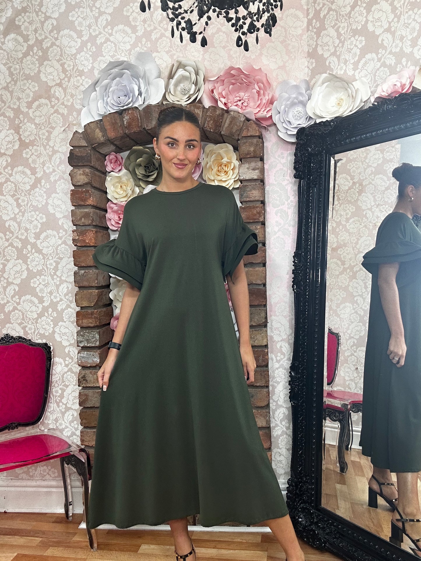FRILL ARM A-LINEJERSEY DRESS- END OF LINE