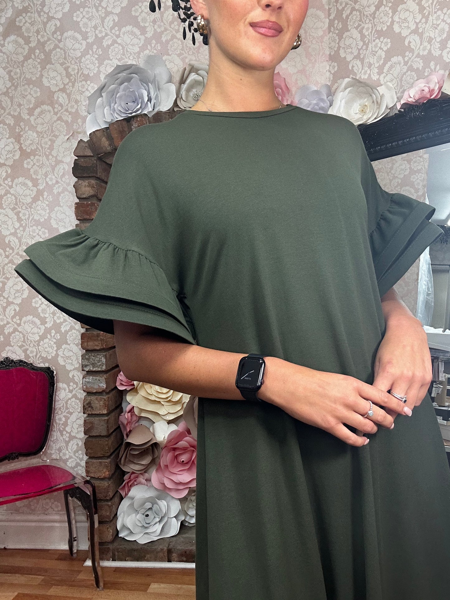 FRILL ARM A-LINEJERSEY DRESS- END OF LINE