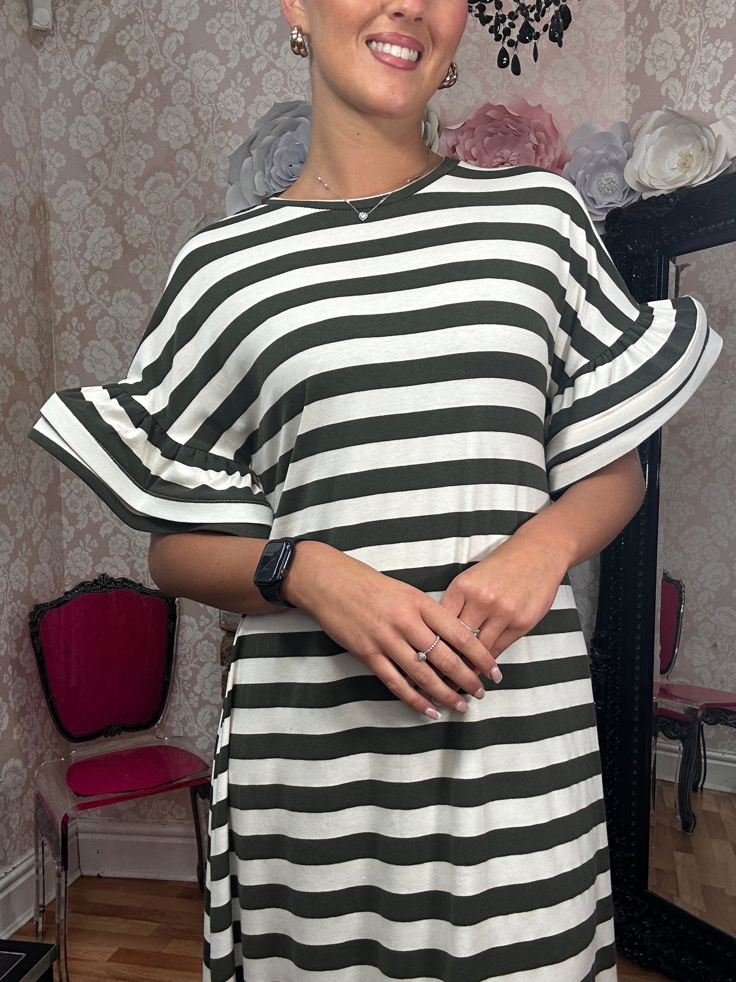 FRILL ARM A-LINEJERSEY DRESS- END OF LINE