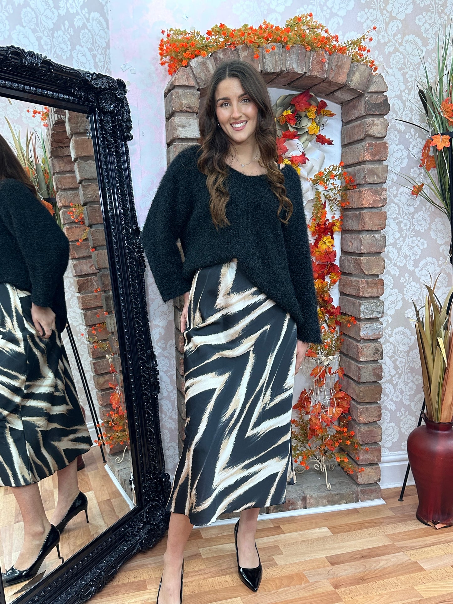 FREYA SLIP SATIN SKIRT- ANIMAL PRINT