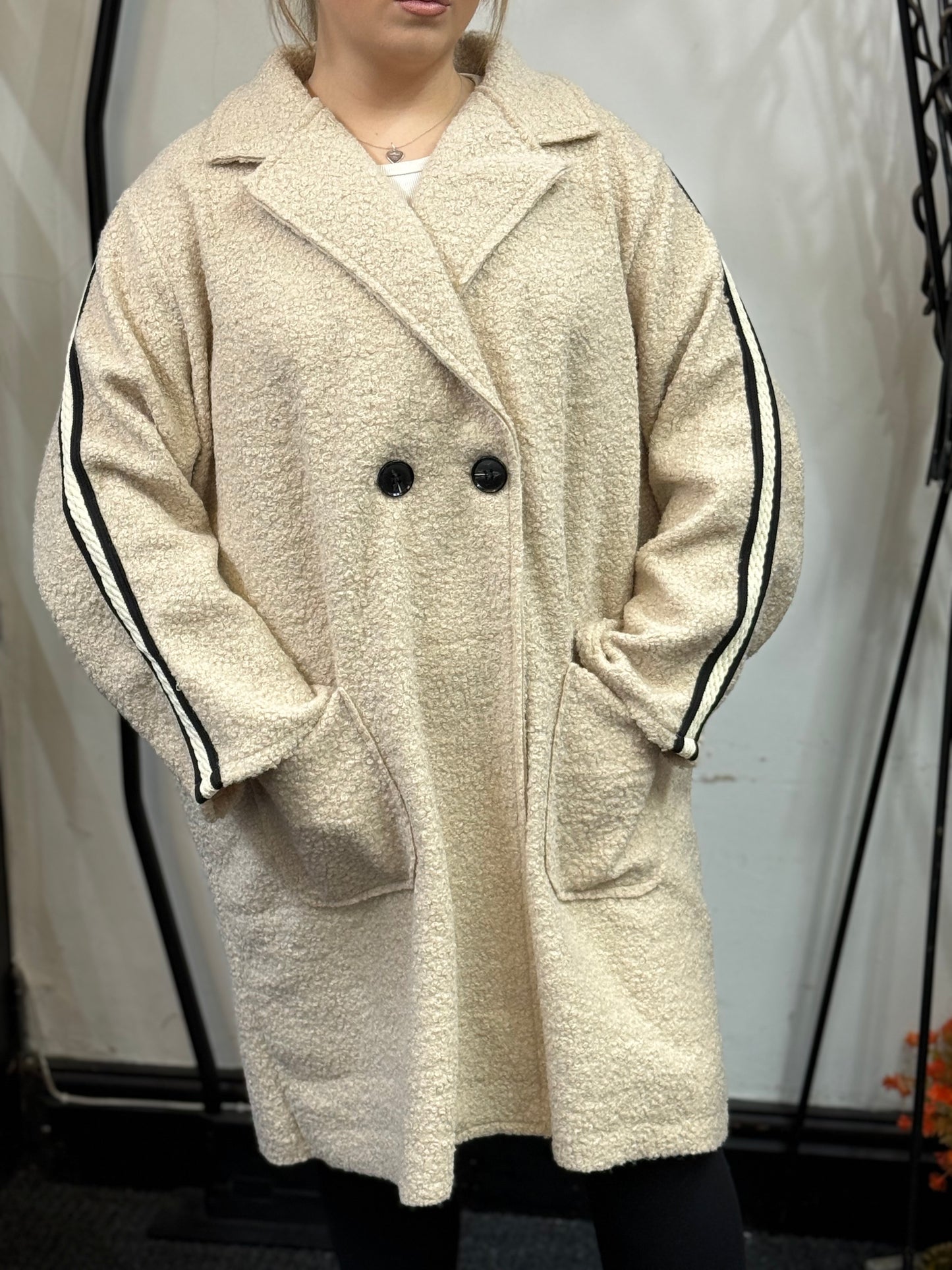 MEGAN-STRIPE SLV 3/4 TEDDY ZIP JKT-CURVE #BF PRICE DROP