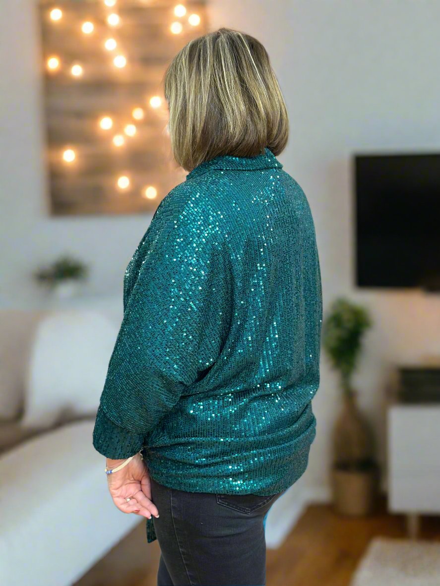 CURVY COLLECTION- COLLAR SEQUIN TIE FRONT