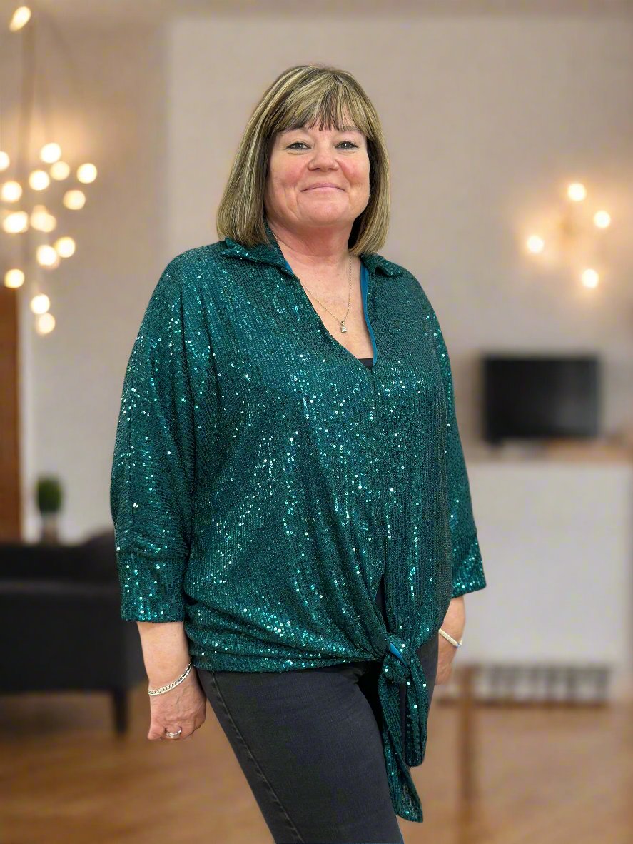 CURVY COLLECTION- COLLAR SEQUIN TIE FRONT