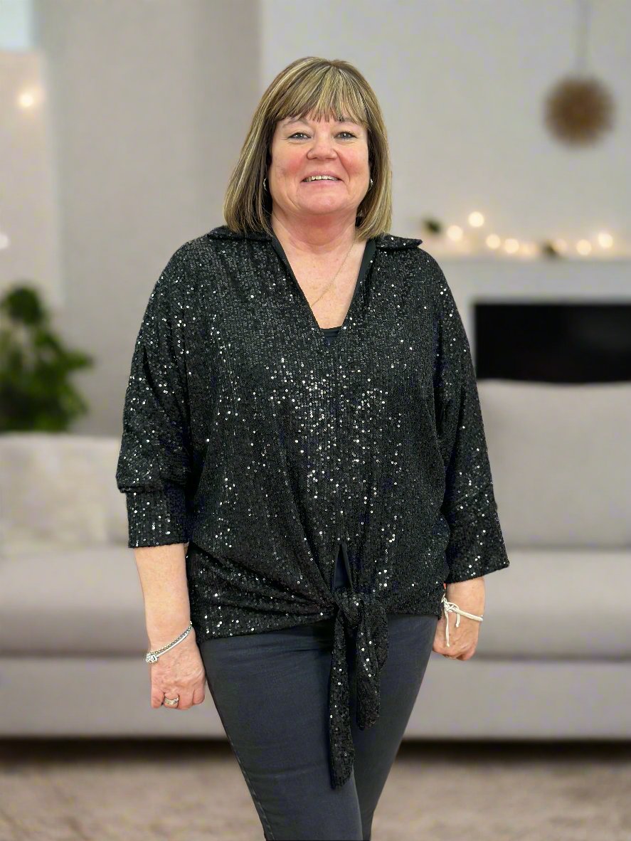 CURVY COLLECTION- COLLAR SEQUIN TIE FRONT