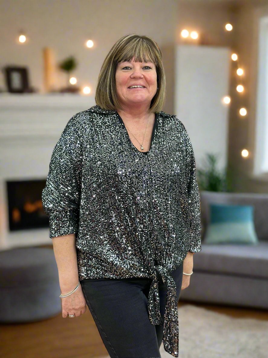 CURVY COLLECTION- COLLAR SEQUIN TIE FRONT