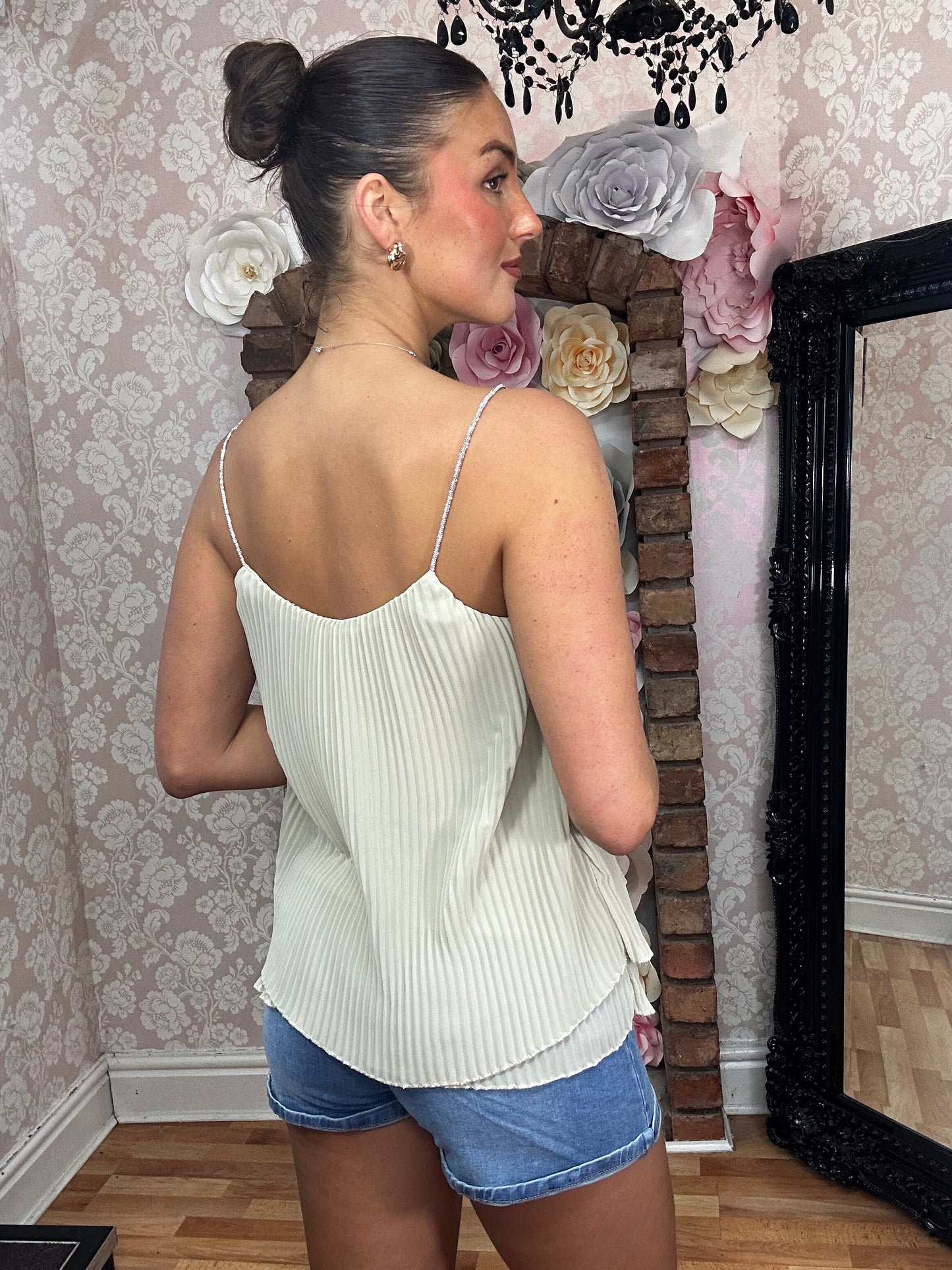 DIAMANTE PLEATED LAYERED TOP