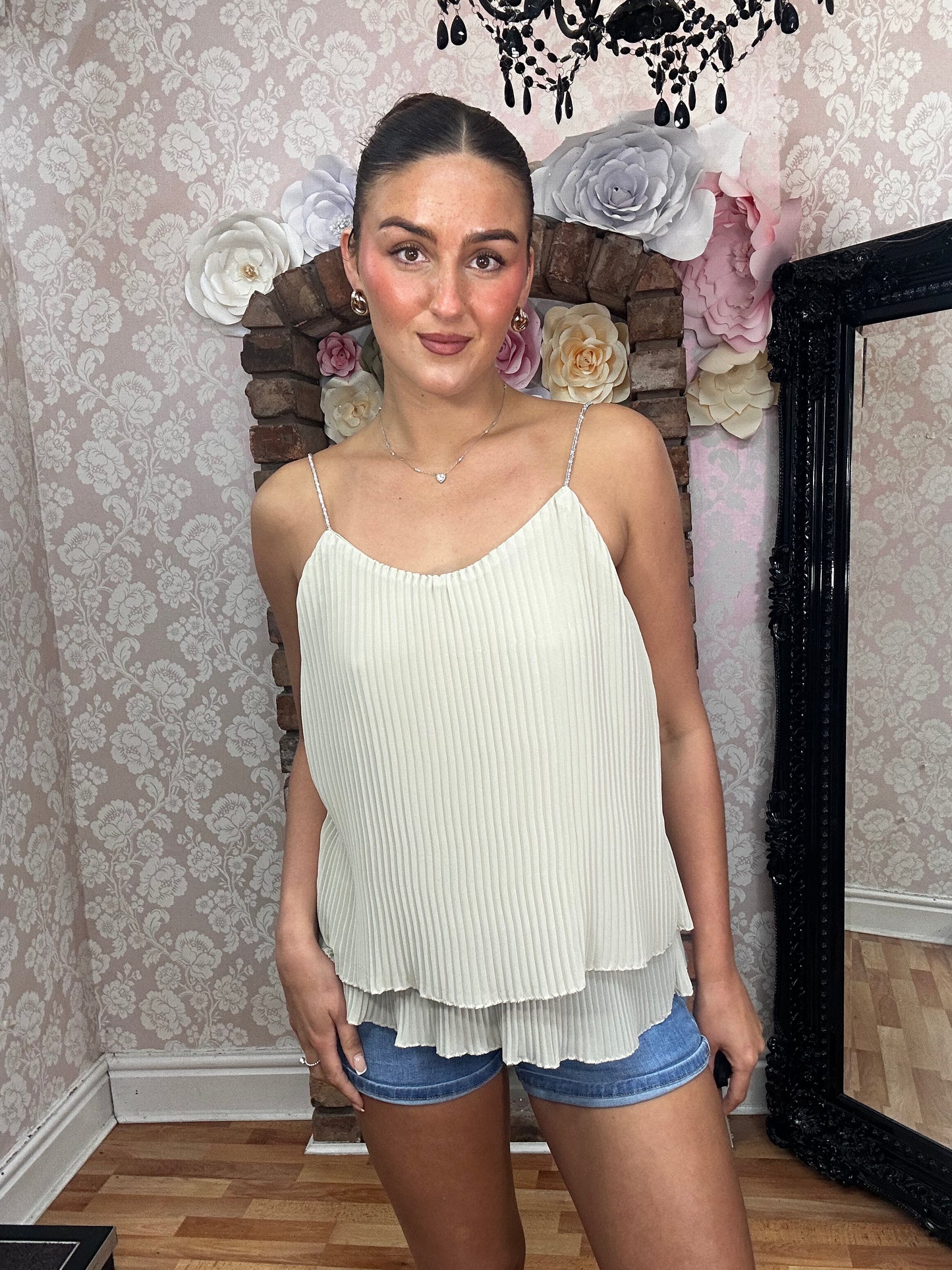 DIAMANTE PLEATED LAYERED TOP