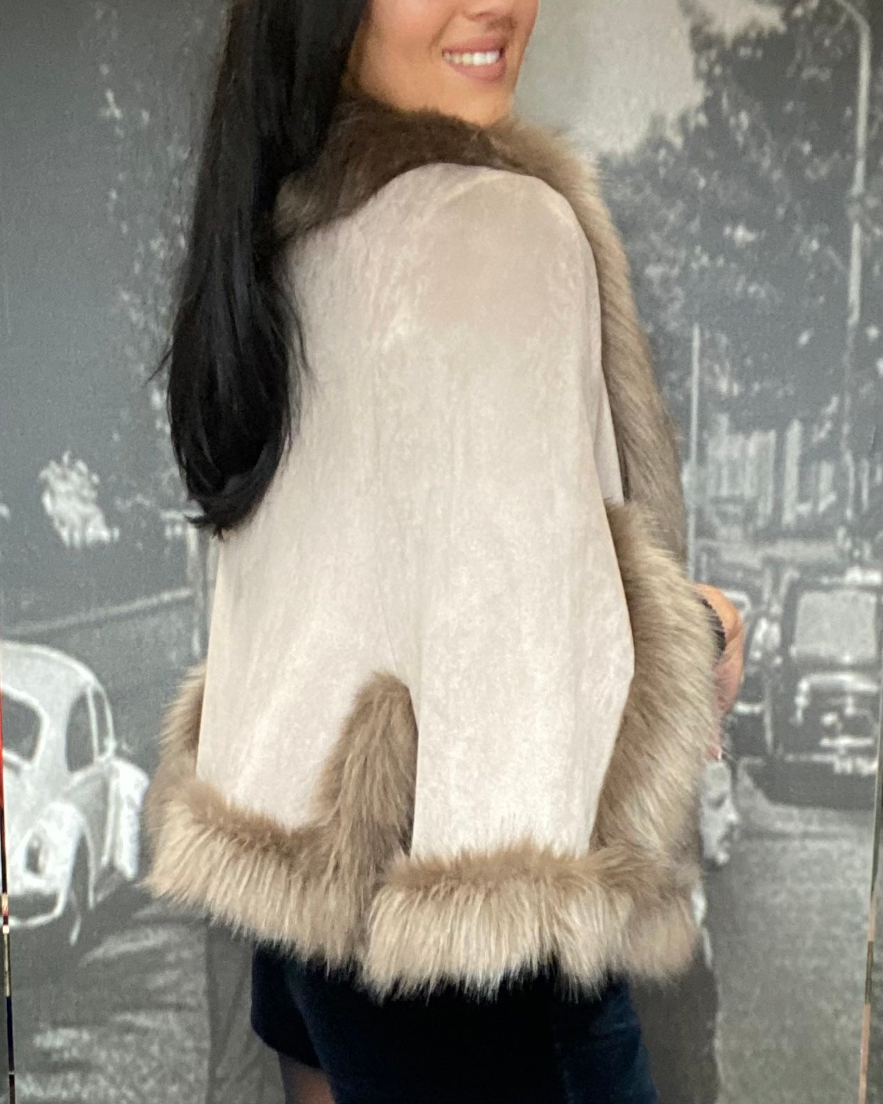 JAYLEY Super Soft Faux Fur Jacket- Beige END OF LINE
