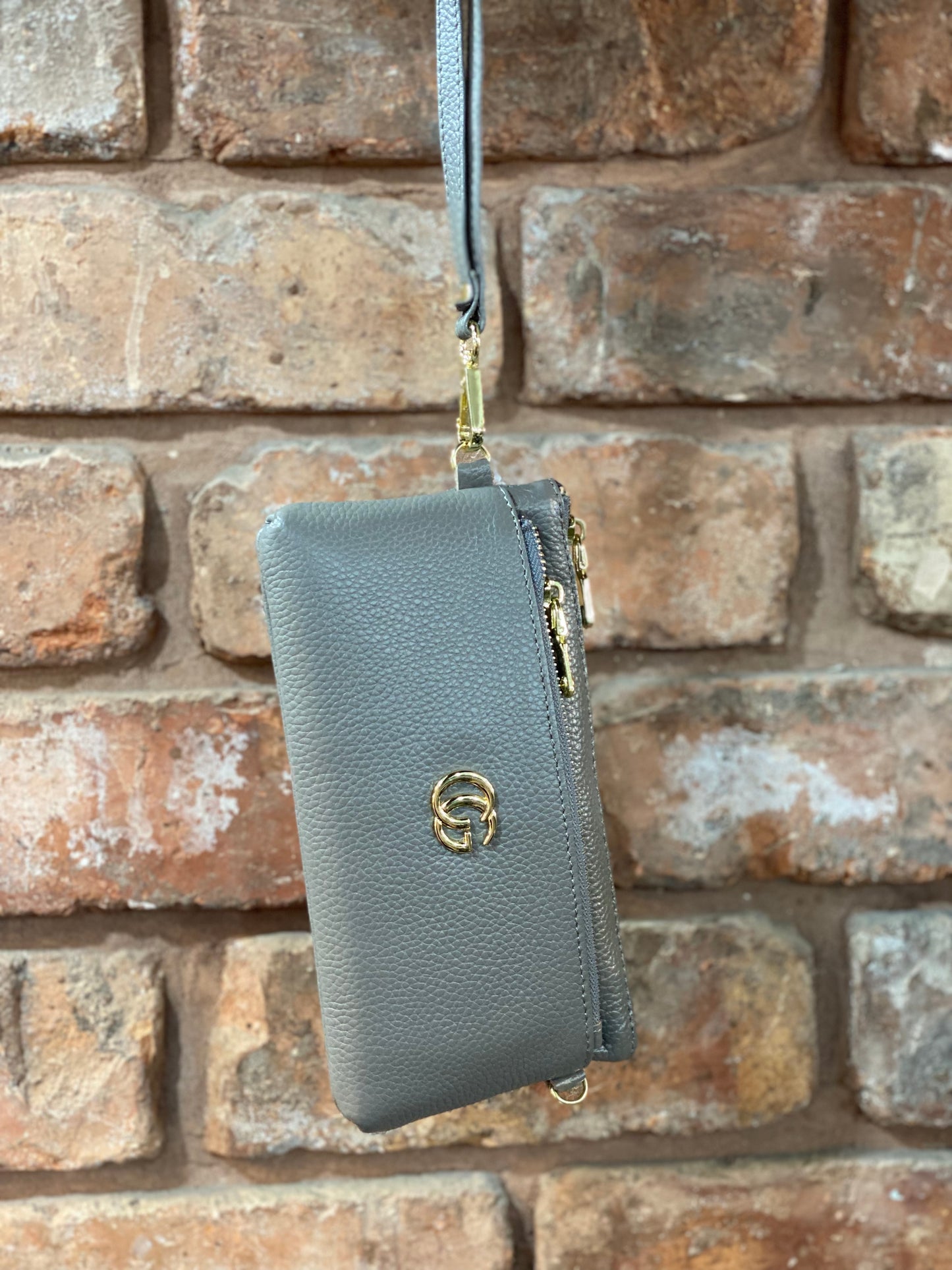 Leather G Designer Inspired Clutch Bag- Grey
