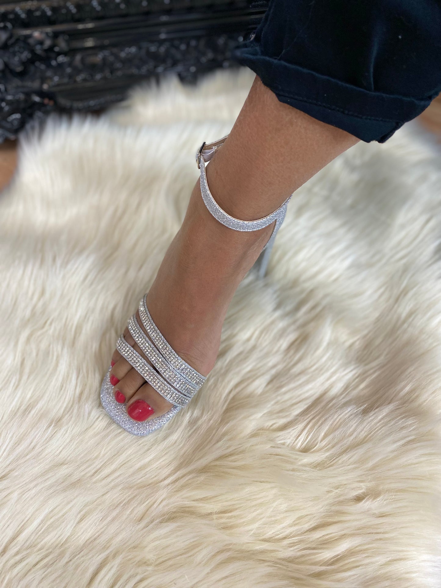 ALYSSA SPARKLE BLOCK HEEL-SILVER