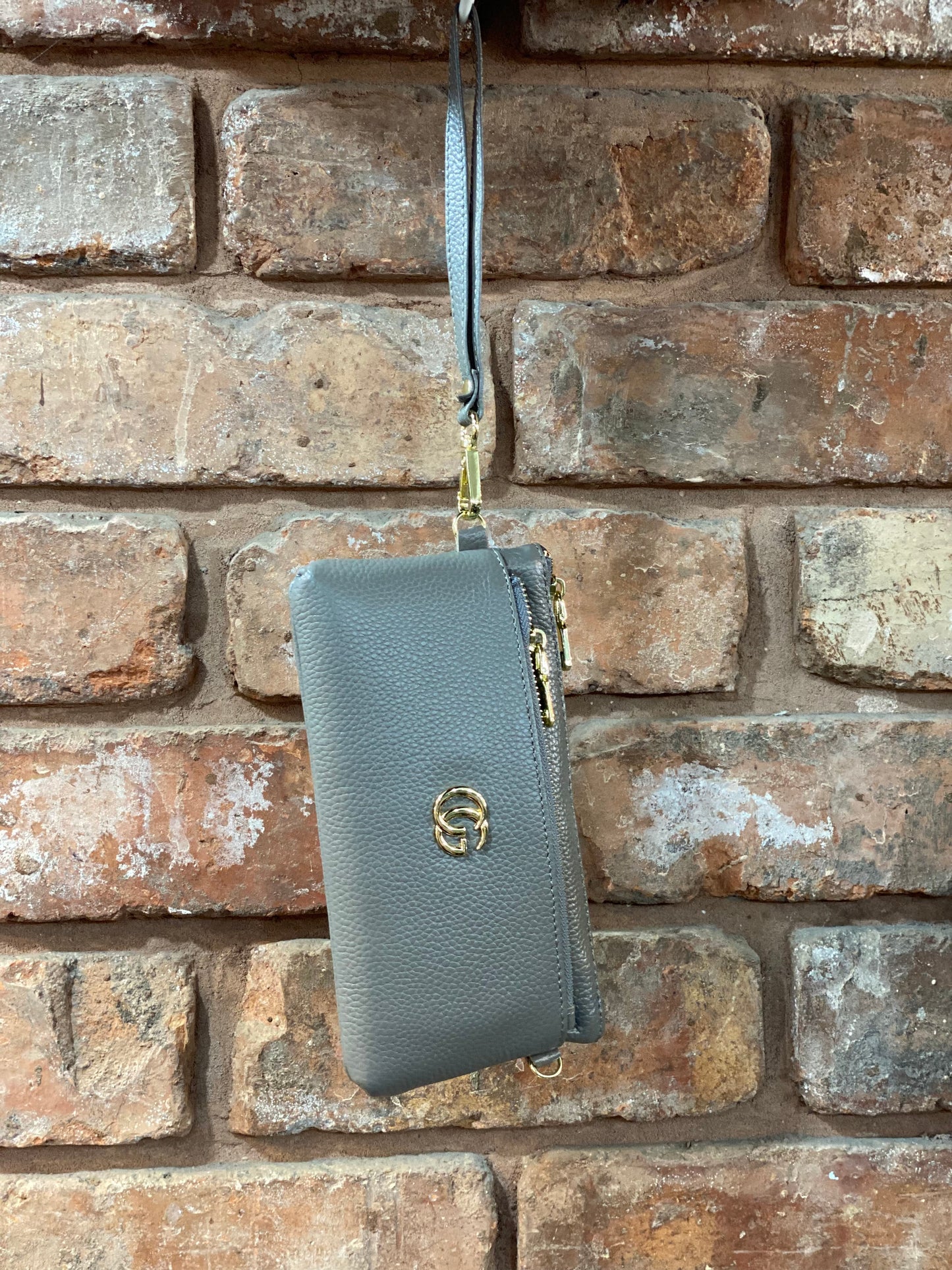 Leather G Designer Inspired Clutch Bag- Grey