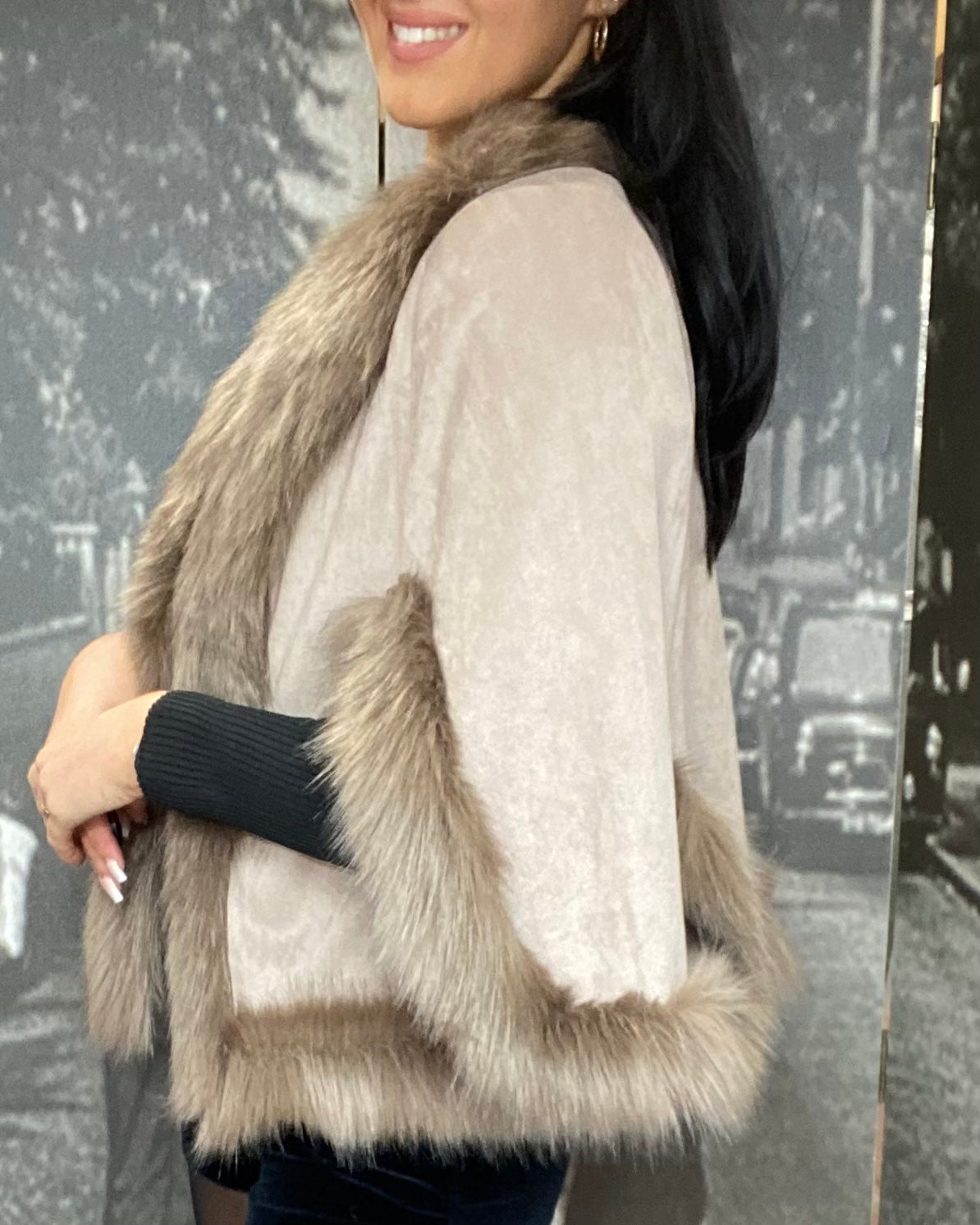 JAYLEY Super Soft Faux Fur Jacket- Beige END OF LINE