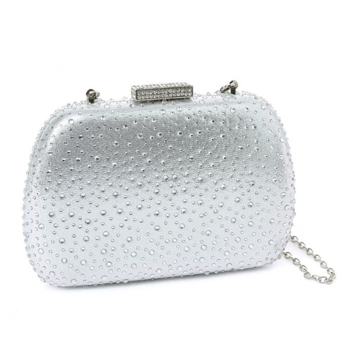 Sparkle Gemstone Clutch/Chain Bag-Silver