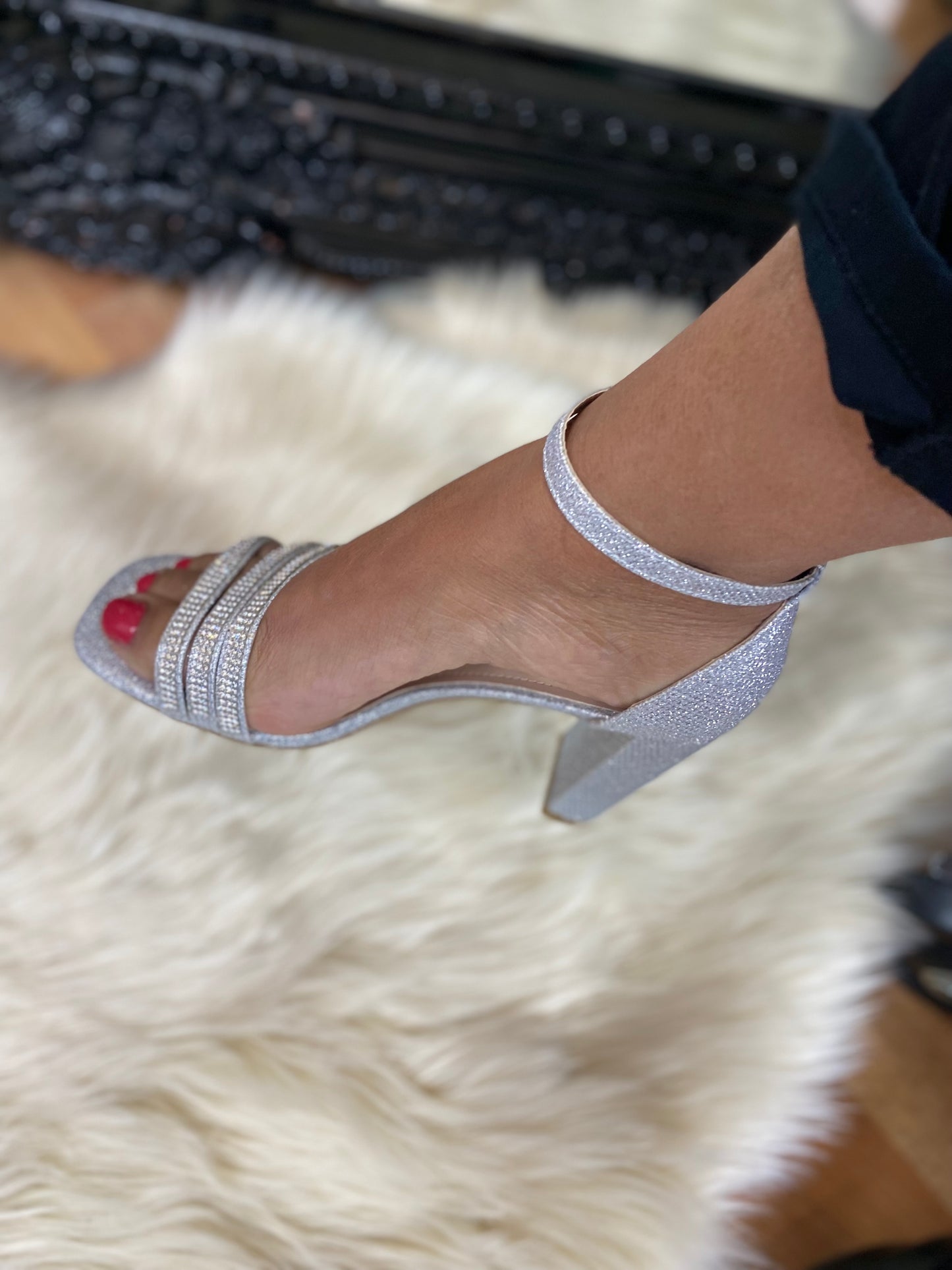 ALYSSA SPARKLE BLOCK HEEL-SILVER