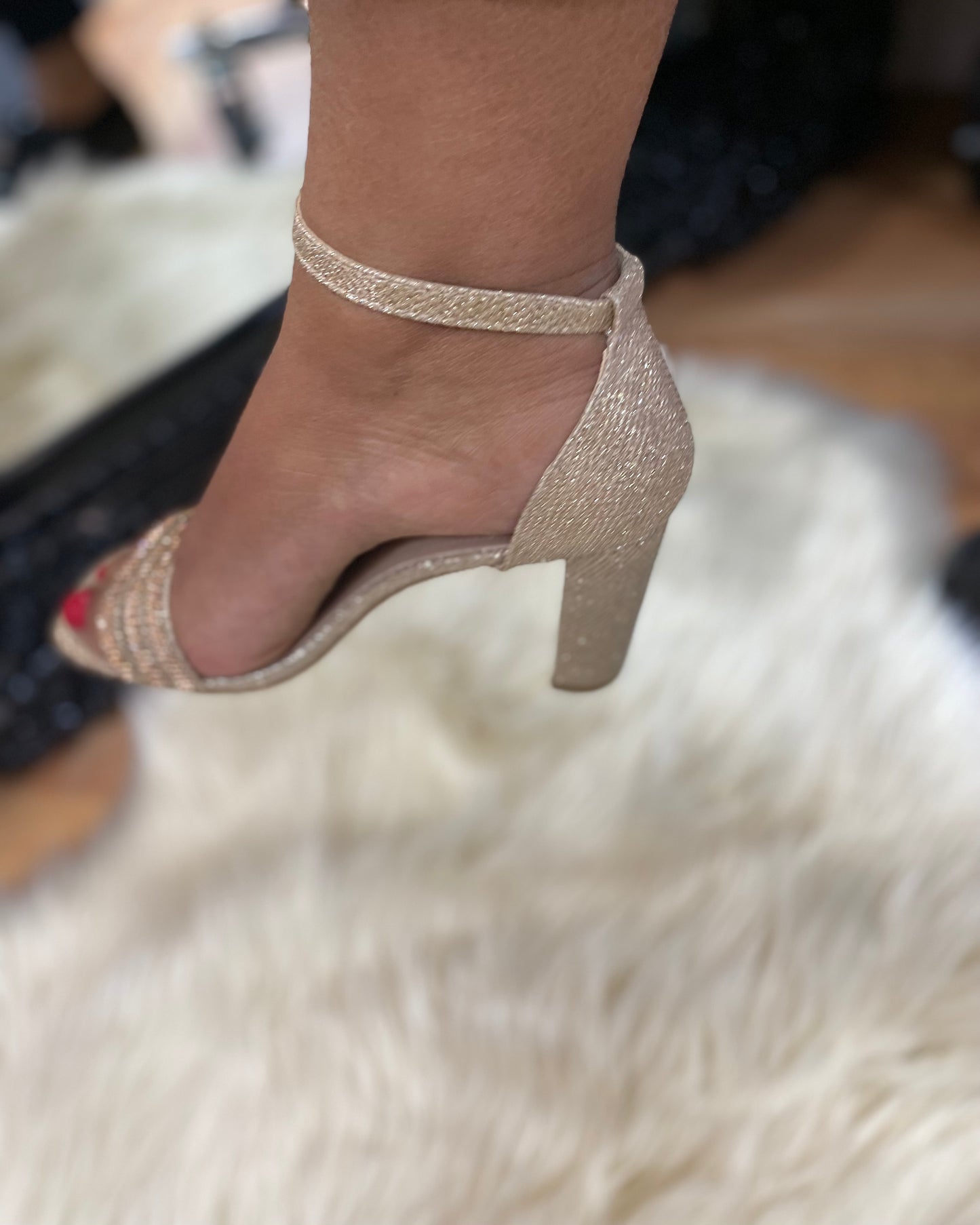 ALYSSA SPARKLE BLOCK HEEL-ROSE GOLD