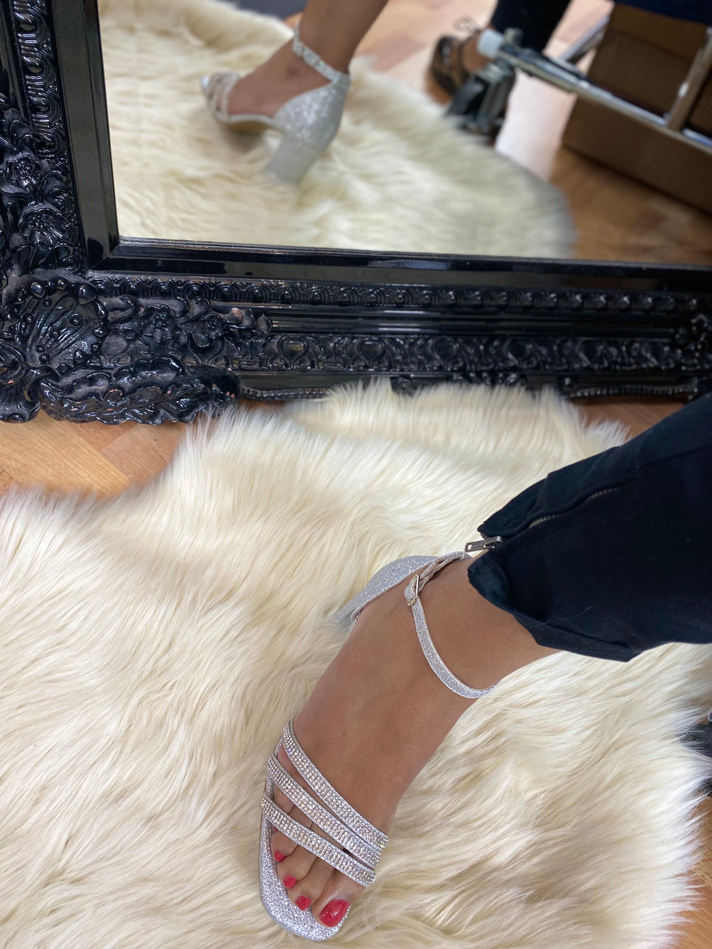 ALYSSA SPARKLE BLOCK HEEL-SILVER