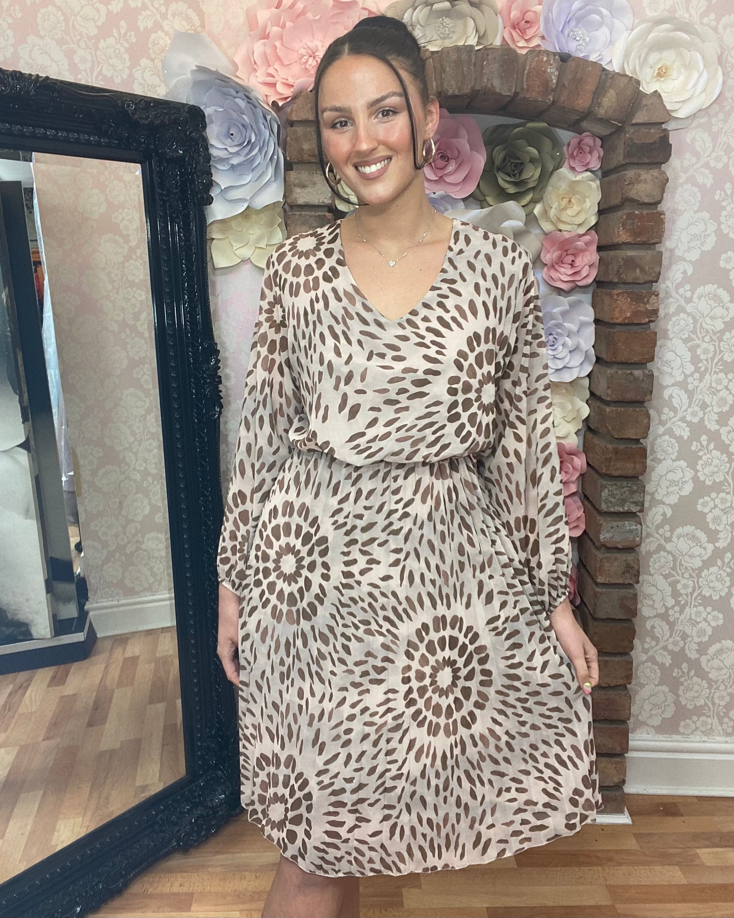 Blouse Over Print Pleat Dress- SALE now 50%OFF-LAST ONE LEFT