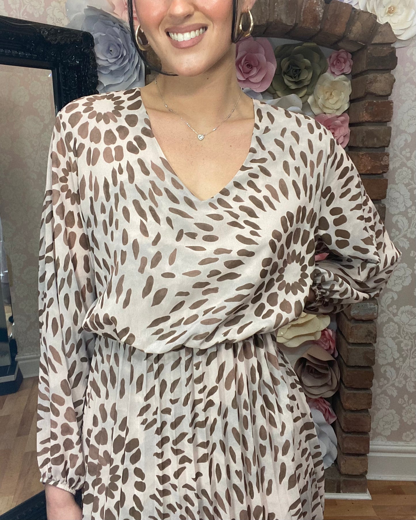 Blouse Over Print Pleat Dress- SALE now 50%OFF-LAST ONE LEFT