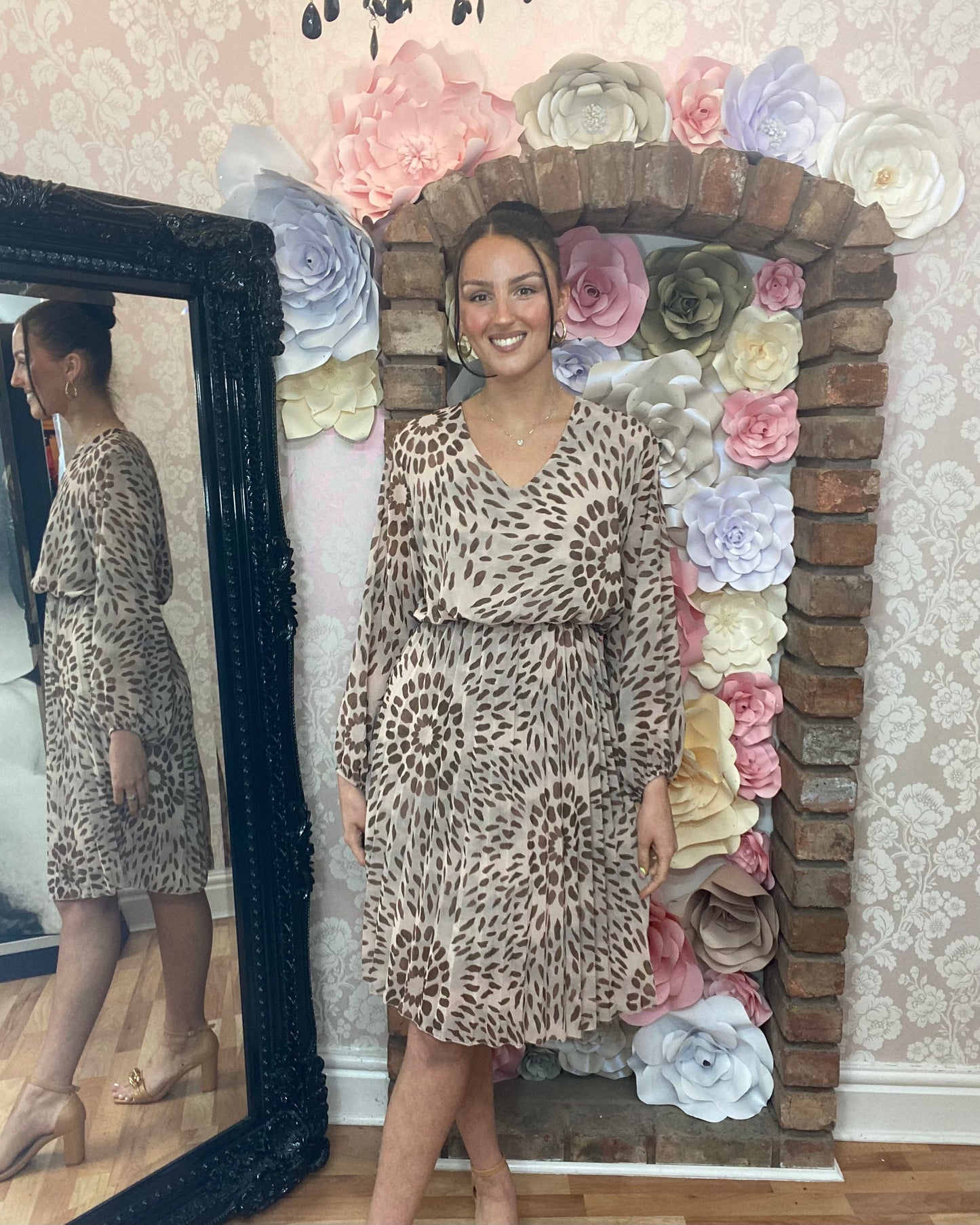 Blouse Over Print Pleat Dress- SALE now 50%OFF-LAST ONE LEFT