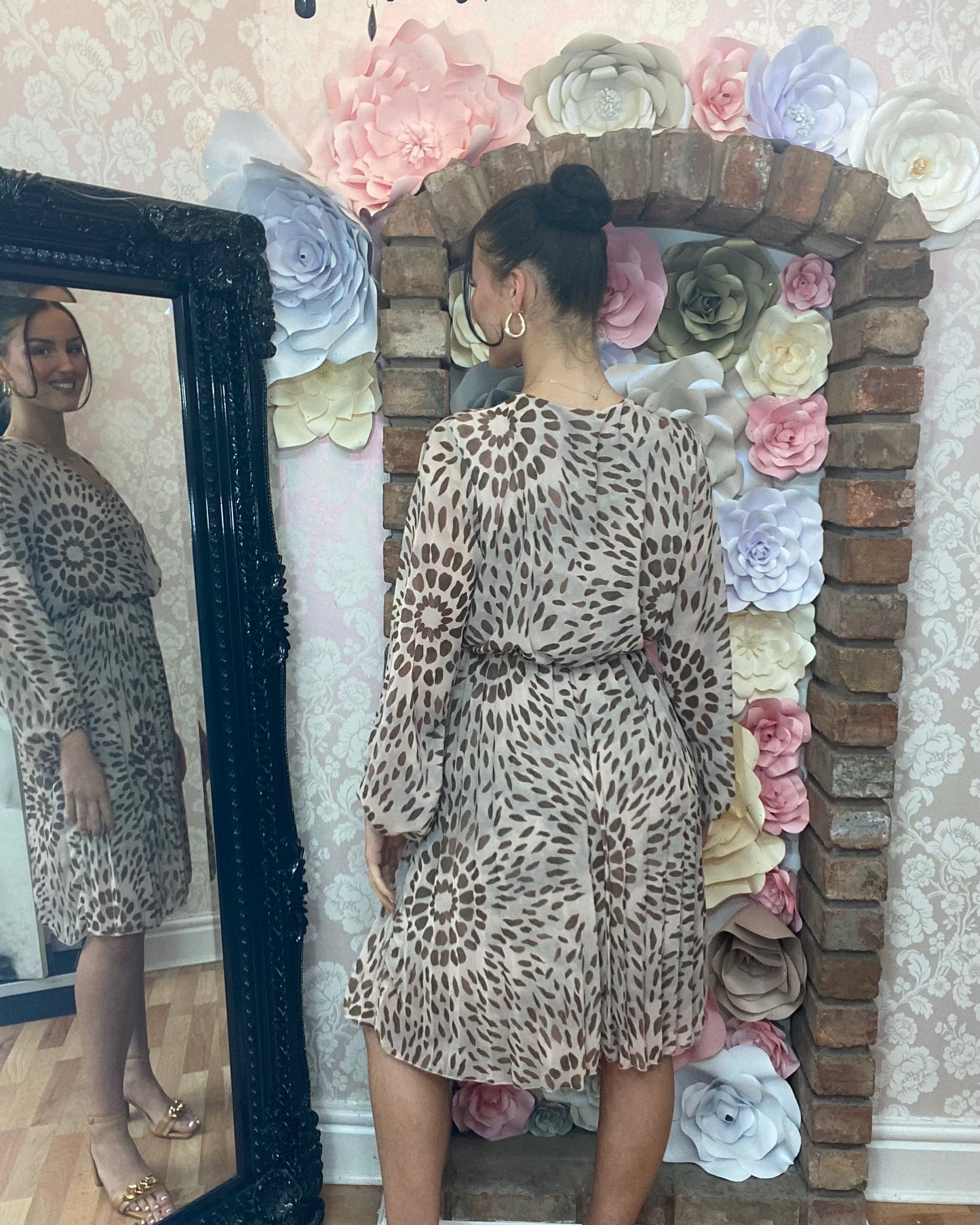 Blouse Over Print Pleat Dress- SALE now 50%OFF-LAST ONE LEFT