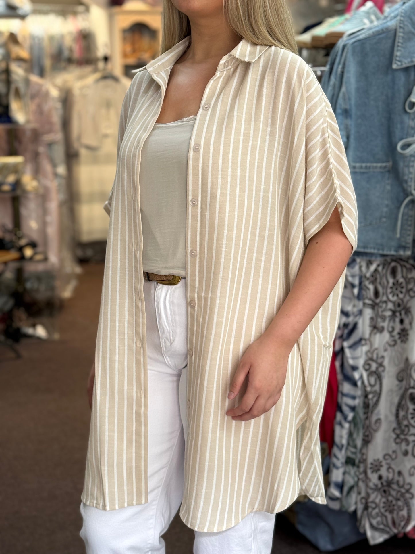 LYDIA- PIN STRIPE O/S TUNIC SHIRT-